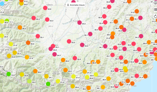 Le temperature rilevate da Arpa alle 18 di oggi, lunedì 22 gennaio