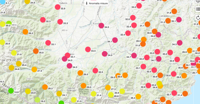 Le temperature rilevate da Arpa alle 18 di oggi, lunedì 22 gennaio