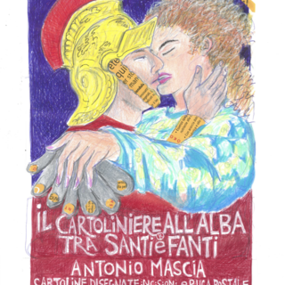Antonio Mascia in mostra ad Alba con “Il Cartoliniere all’Alba tra Santi e Fanti”