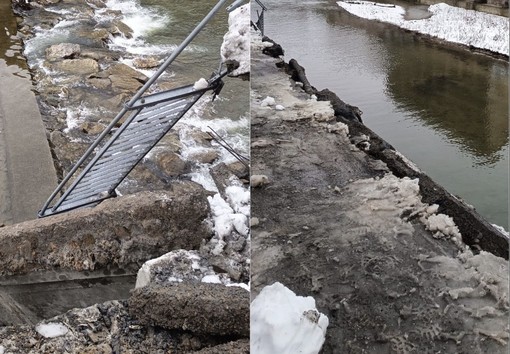 Ceva, crolla porzione di marciapiede lungo il Cevetta