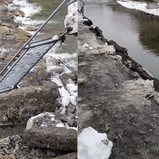 Ceva, crolla porzione di marciapiede lungo il Cevetta