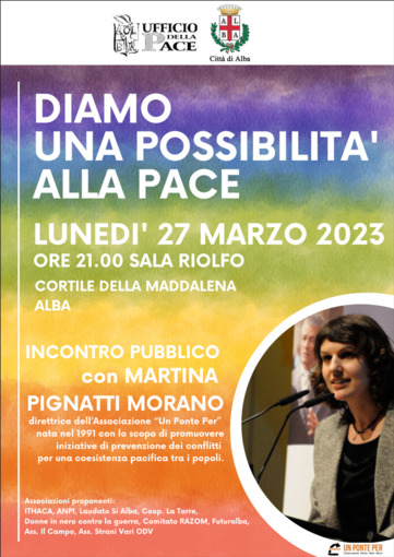 Alba, in Sala Riolfo incontro con Martina Pignatti Morano per parlare di pace