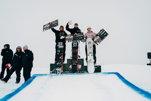 Il podio Coppa Europa di Slopestyle a Prato Nevoso