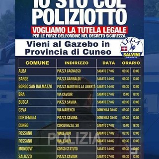 'Io sto col poliziotto', gazebo della Lega in tutto il Piemonte: ecco dove trovarli in provincia di Cuneo