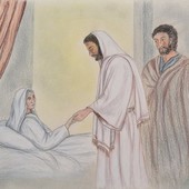 “Gesù guarisce la suocera di Pietro”, disegno dell’artista braidese Pinuccia Sardo