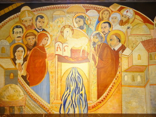 I Santi intorno all’Agnello di Dio, altare della cappella, ospedale Santa Corona di Pietra Ligure